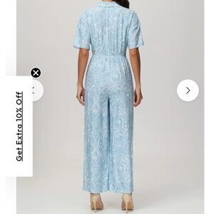 89th + MADISON Jumpsuit Womens M Blue Excellent Paisley Wide Leg‎ Short Sleeve
